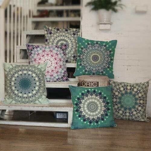 2018 Spring Thailand Style Bohemian Mandala Green Modern Home Decoration Sofa Pillow Case Cotton Linen Meditation Cushion Cover