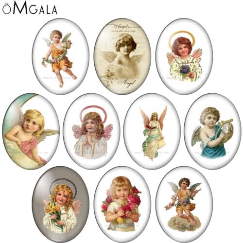 Vintage Angel Baby Paintings 10pcs 13x18mm/18x25mm/30x40mm Oval photo glass cabochon demo flat back Making findings