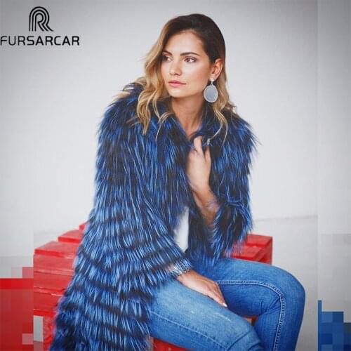FURSARCAR Women Real Fox Fur Coat Luxury Natural Silver Fox Fur Jacket With Fur Collar & Cuff Fashion Long Female Fur Outerwear
