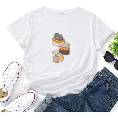 Cat Kawaii Clothing Funny TShirt Women Top Fashion Summer Short Sleeve O-neck Cotton Tshirt Women Loose Casual Tee Shirt Femme