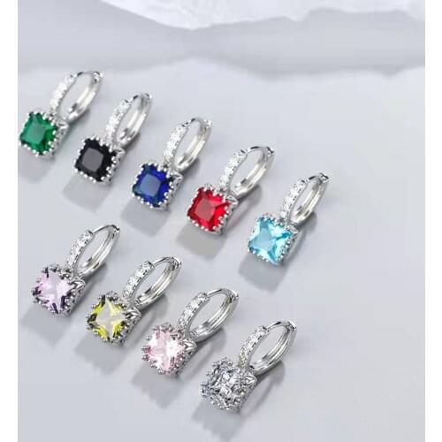 Simple Turquoise Blue Zircon Wolf Tooth hoop earrings for Women Personalized Earrings Party Hip Hop Rock Jewelry Accessories