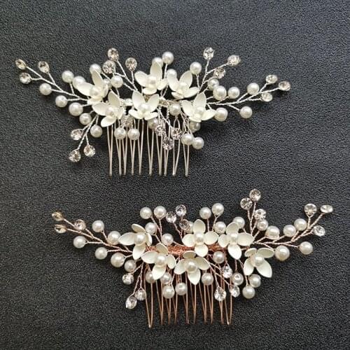 SLBRIDAL Handmade Crystal Rhinestone Pearl Bridal Hair Comb Wedding Headpiece Hair Accessories Women Bridesmaids Fashion Jewelry