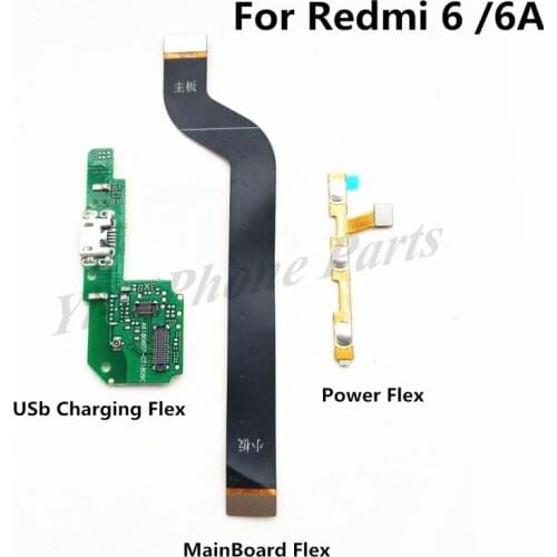 10X Power Volume & USB Charging Board & Motherboard MainBoard Connections Flex Cable For Xiaomi Redmi 6 6A