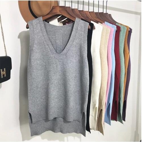 2019 New Spring Autumn Sweater Vest Women Sleeveless O-Neck Knitted Vest Female casual tank tops pullover oversize Girls