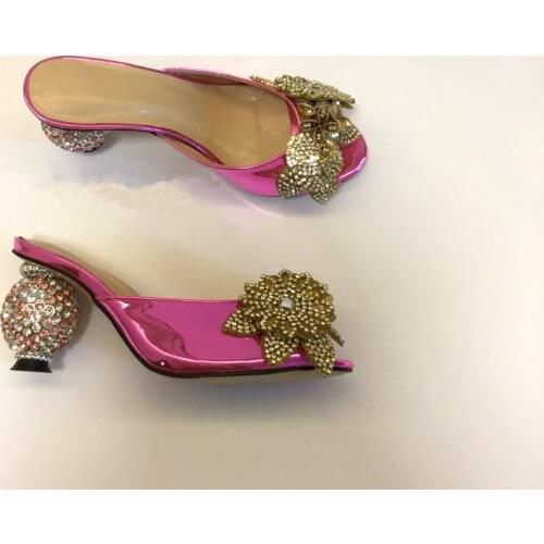 2020 Summer high quality diamonds high heeled slippers Chic womens crystal floral sandals Slides EU35-42 BY769