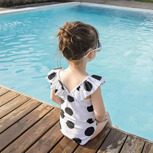 2021 Summer baby girls fashion cut dot high elastic Swimwear 1-6 years girl bathing suit