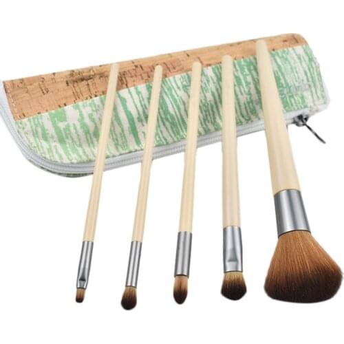 5Pcs Bamboo Handle Makeup Brushes Sets Eye Cosmetic Powder Foundation Eye Shadow Concealer Brush Lip Brush with Bag