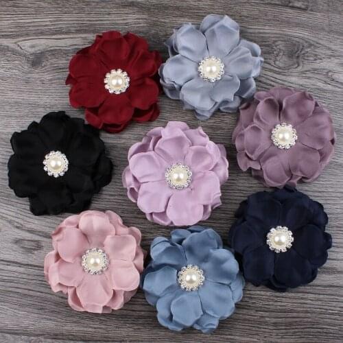 50pcs/lot 8cm 8colors Newborn Fashion Felt Flower+Pearl Button For Kids Girls Hair Accessories DIY Fabric Flowers For Headbands