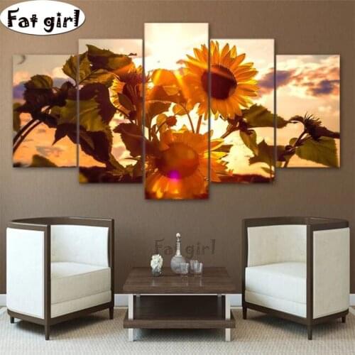 5d DIY diamond painting 5 Panel Sun and Sunflower full round square embroidery mosaic natural scenery cross stitch home decor