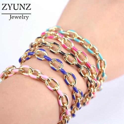 6PCS, Mix Color Women Bracelet Geometric Neon Enamel Link Chain Bracelets
