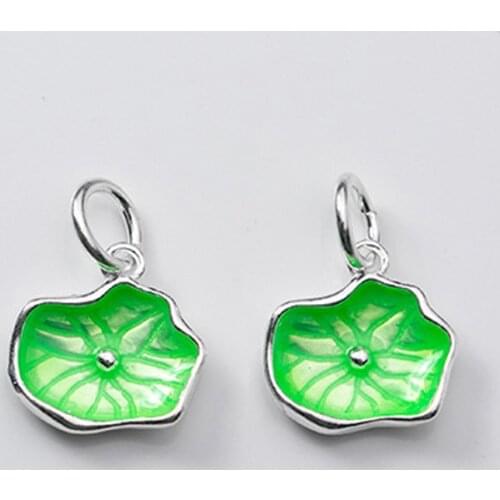 925 Sterling Silver Green Painting Lotus Leaf Charms Entrie Silver High Quality Women Fine Pendants DIY Jewelry Making Birthday