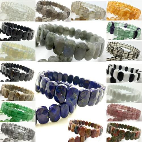 Faceted Lapis Lazuli Aventurine Labradorite Opal Crystal Flourite Jaspe Unakite Oblong Bead Stretch Bracelet WFH482