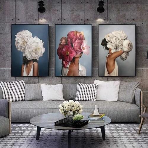 Flowers Feathers Women Abstract Canvas Painting Wall Decor Art Print Poster Picture Painting Living Room Home Decoration