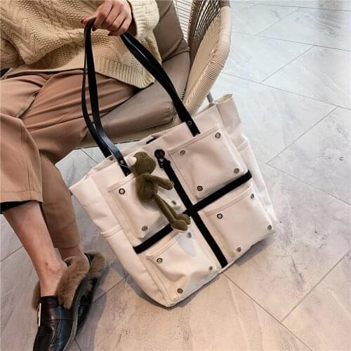 Korean Style Canvas Bag Large Capacity Women Portable Shopping Bag Casual Ladies Shoulder Tote Bags New Handbag Bolsa Feminina