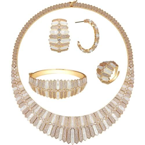 Bride Talk Luxury Full Micro Paved Cubic Zircon Jewelry Four Pcs Sets Necklace Earring Bangle Ring For Women Wedding Banquet