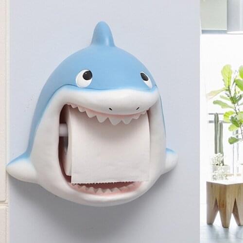 Cute Animals 3D Shark Resin Tissue Box Toilet Kitchen Tissue Holder Home Decor Wall Hanging Roll Paper Holder