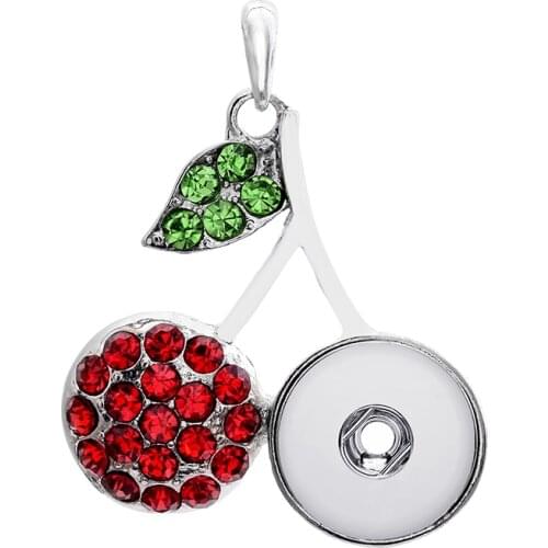 Fashion XL0070 Beauty Rhinestone Lovely Cherry charming snap pendant necklace for necklace fit 18MM charming snap buttons