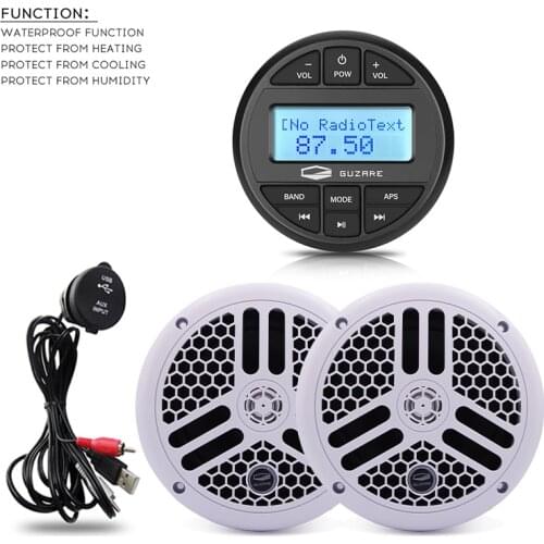 Marine Radio Stereo Bluetooth Audio Receiver Sound System MP3 Player+6.5" Marine Speaker+Boat USB Cable For Bath UTV Pool Yacht