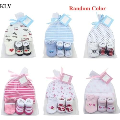 Cartoon Baby Socks + Anti-scratch Gloves +Hat Set Newborn Infant 100 Days /1 Month Baby Boys Bay Girl Hat Baby Hat Shower Gift