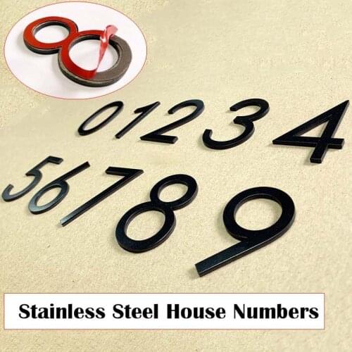 Stainless Steel Self Adhesive Black House Number Stickers Metal Doorplate Home Door Plaque Numbers Signs Mailbox Street Numbers