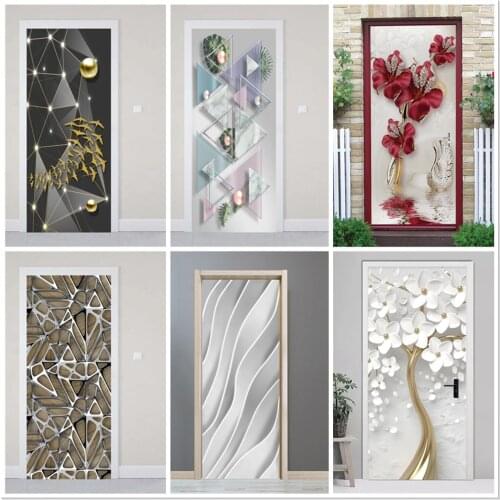 Corridor Bedroom Wall Decoration House Renovation Door Sticker Modern Life Design Adhesive Poster Vinyl Waterproof Flower Murals