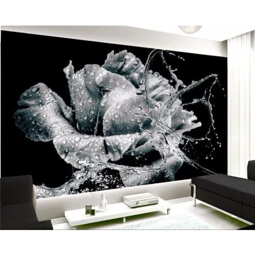 Customize any size mural wallpaper 3D water flower waterdrop butterfly Black and white vintage floral background