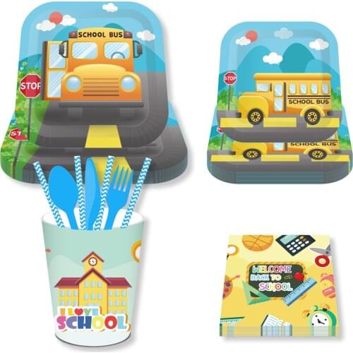 Disposable Tableware Sets School Season Welcome Back to school Theme Party Elementary School Opening Holiday Party Supplies Sets