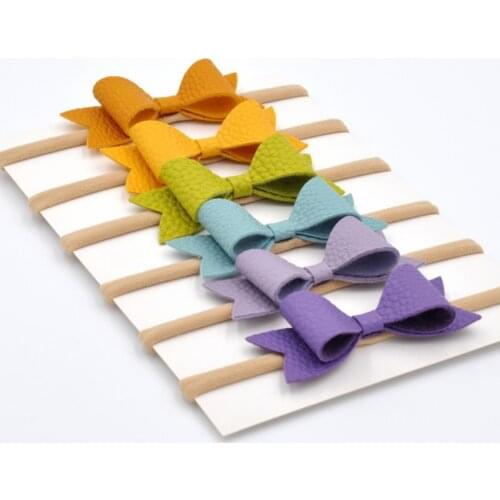 36pcs/lot 3inch Faux Leather Bow Headband Elastic Nylon Hair Band For Girls Baby Hair Accessories
