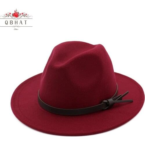QBHAT Australia Wool Felt Flat Wide Brim British Jazz Hat Unisex Men Women Panama Trilby Fedora Hats with Leather Band QB32