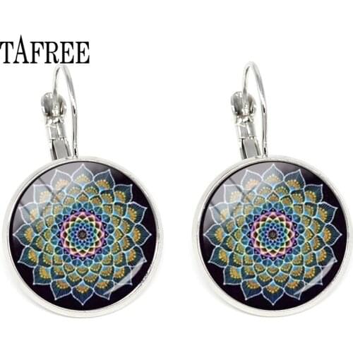 TAFREE Mandala Flower Sacred Clip Earrings Elegant Fashion Tree Of Life Metal Buddhist Zen Women Jewelry Accessories HN557