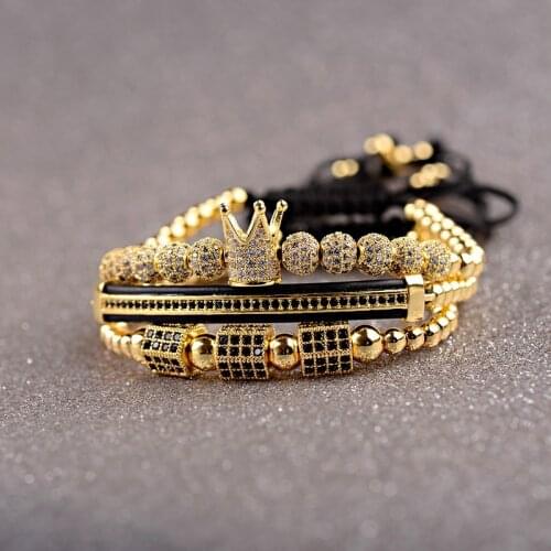 DOUVEI Charm Men Crown Luxury Bracelet Set 4MM Copper Beads Geometric Braided Bracelet Pulseira Feminina Gift Dropshipping