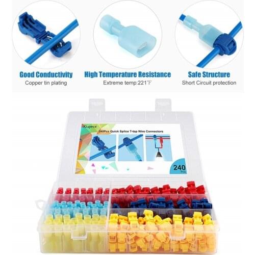 Connectors 240pcs Quick Splice Solderless Terminals T-Tap Electrical Lock Wire Cable Connectors Kit