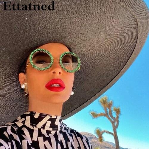 New Fashion Round Diamond Sunglasses Women Luxury Crystal Eyeglasses Classic Retro Men Brand Designer Glasses Eyewear UV400