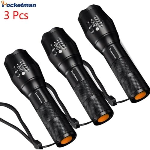 3 PCS 3800 Lumens Flashlight 5-Mode XM-L T6 LED Flashlight Zoomable Focus Torch by 1*18650 Battery or 3*AAA Battery