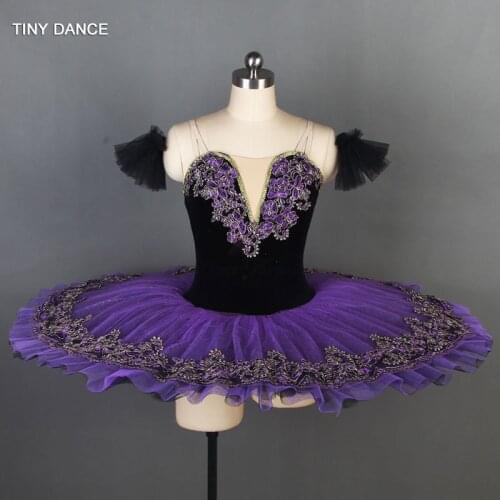 Dark Purple Streth Velvet Bodice with Sparkling Glitter Tulle Ballet Pancake Tutu Adult Girls Professional Ballet Tutus BLL087-1
