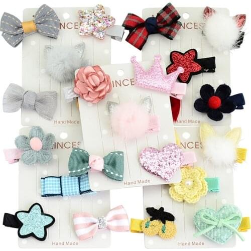YWHUANSEN 5pcs/set Rabbit Ear Baby Girls Hair Clips Imitation Mink Hair Barrette Baby Hair Accessories 2017 Clips For Hair Child
