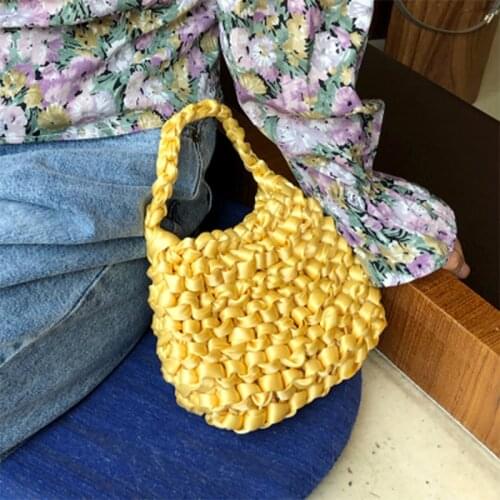 Scarf Ribbon Hand-woven Women Handbag Fluorescent Colors Ladies Hand Bags Crochet Handmade Female Tote Solid Women Bag 2020 New