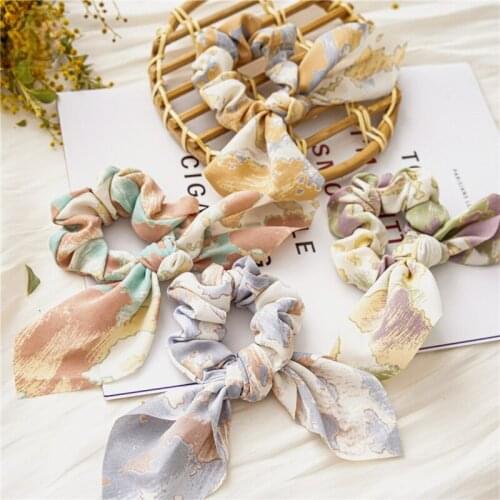 2021 New Tie Dyed Rabbit Ear Hair Circle Womens Printing Ponytail Holder Hair Rope Fashion Girl Elastic Hair Bands Headdress