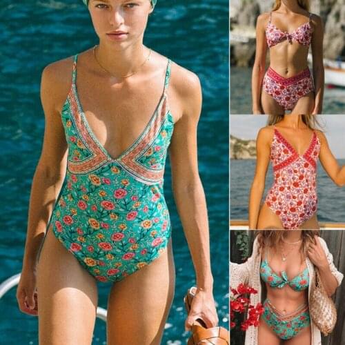 Women Padded Push Up Strapless Floral Swimsuit Bathing Suit Swimwear Bikini Set Beachwear Bathing Bikini Two-Piece Suits