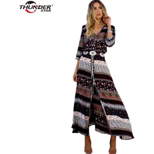 Women Summer Boho Long Maxi Party Beach Dress 2019 Plus Size Vintage Brand Floral Dresses Ladies Womens Print Flower Sundress