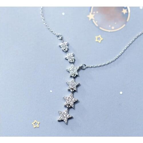 Korean Tassel Zircon Star Charm Pendant Necklace For Women Choker Engagement 925 Sterling Silver Wedding Jewelry dz825