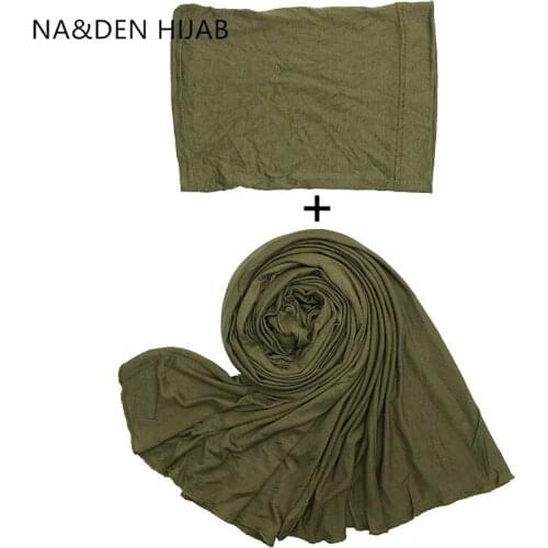 1set NEW Modal Women Hijab Stretch Cap and Scarfs set Bonnet Neck Cover Muslim Headscarf set Islamic inner Caps and hijab set