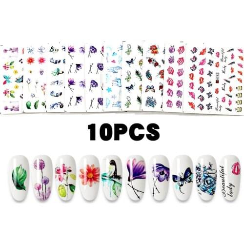 1SET Mixed Designs Nail Stickers Mermaid Butterfly Nail Art Water Transfer Decals Sliders Flower Manicures Decoration