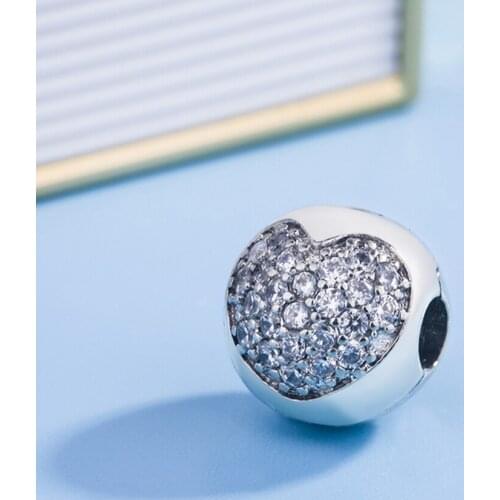 1pc Silver Color Beads Fine Heart Love Crystal Stopper safety Bead For Original Pandora Charm Bracelets & Bangles Jewelry