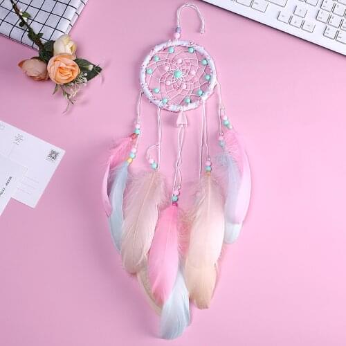 1pc Colorful Handmade Dreamcatchers Bohemia Beads Dream Catcher 55cm Large Wind Chimes Feathers Pendant Car Hanging Decoration