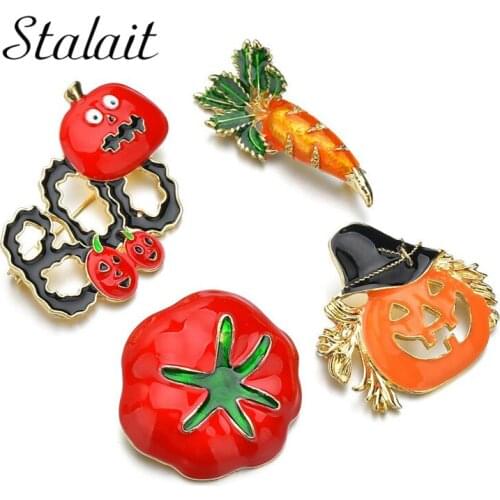 1 pcs Halloween Series Jewelry New Alloy Drips Funny Pumpkin Head Tomato Carrot Corsage Brooches Pin Jewelry