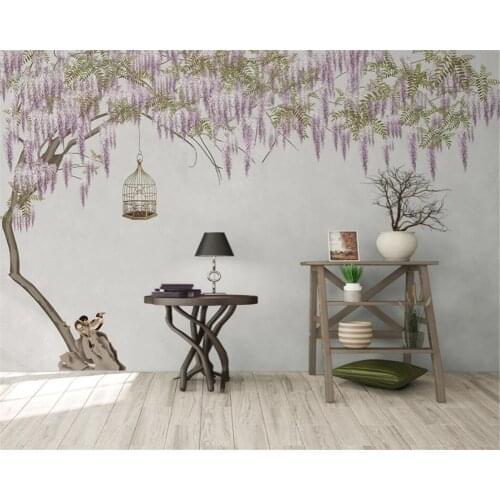 Beibehang Custom mural 3d wallpaper Elegant wisteria flower Big tree background wall wallpaper for living room papel de parede