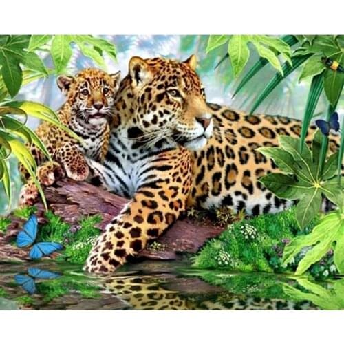 5D DIY Diamond Embroidery Cross Stitch Leopard Diamond Painting Kits Animals Full Round Drill Mosaic Rhinestone Pictures Crafts