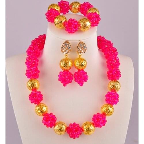 Fuchsia Pink African Jewelry Set Nigerian Beads Neckalce Sets