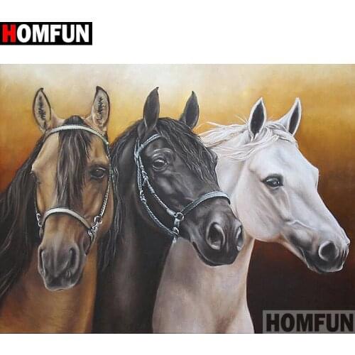 HOMFUN Full Square/Round Drill 5D DIY Diamond Painting "Animal horse" 3D Embroidery Cross Stitch 5D Home Decor A13496